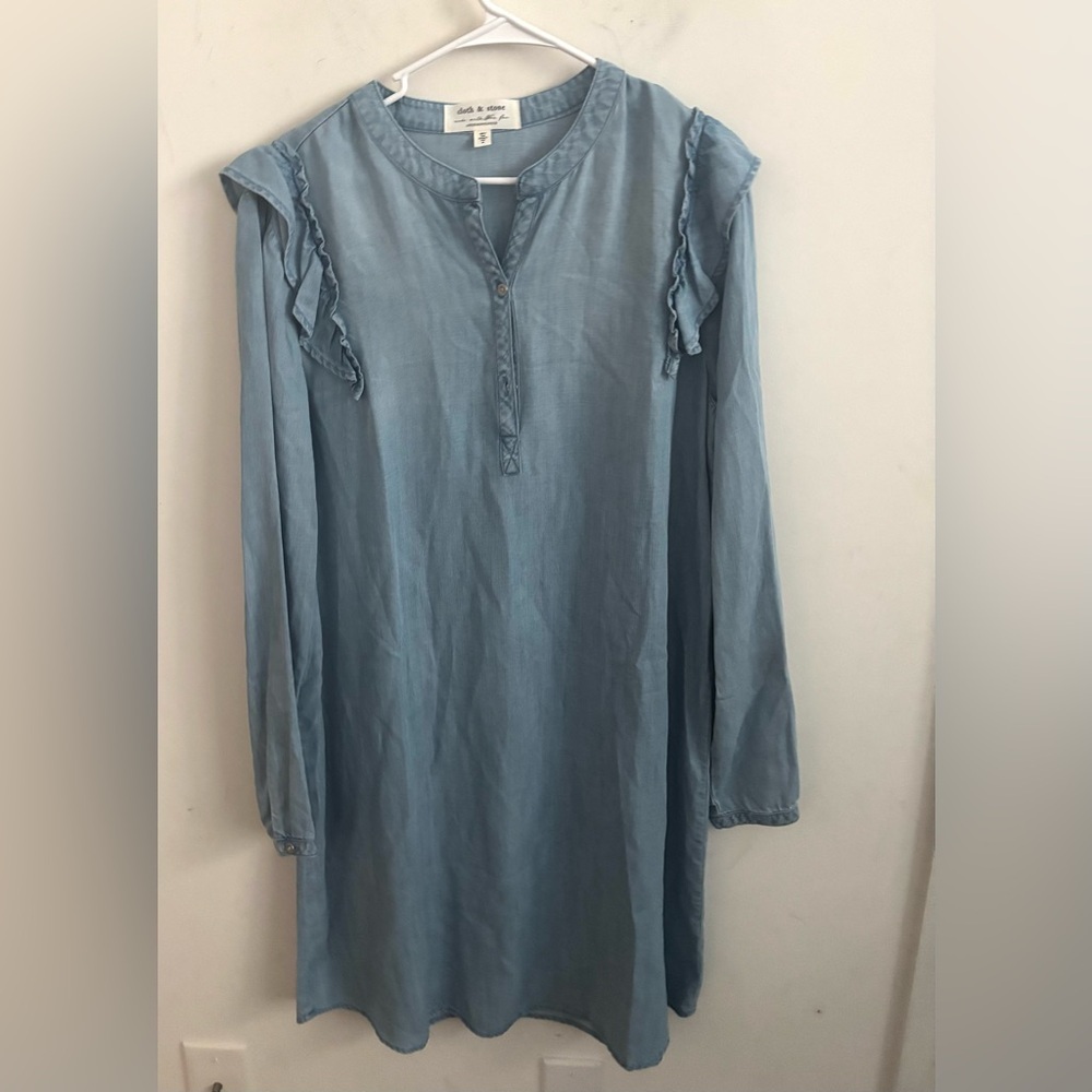 Anthropologie Cloth & Stone Dress Sz XL Chambray Denim Tunic Shirt Mini Coastal - Picture 2 of 6